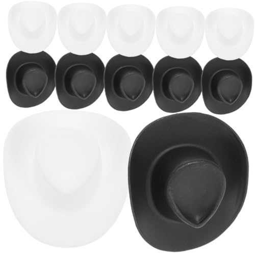 Homoyoyo 20 Stück Teiliges Miniatur Cowboyhüte Leichte Langlebige DIY Puppenhüte in Schwarz und Weiß Niedliche Mini Hüte für Kuchen und Puppendekoration zu Party Hochzeit und von Homoyoyo
