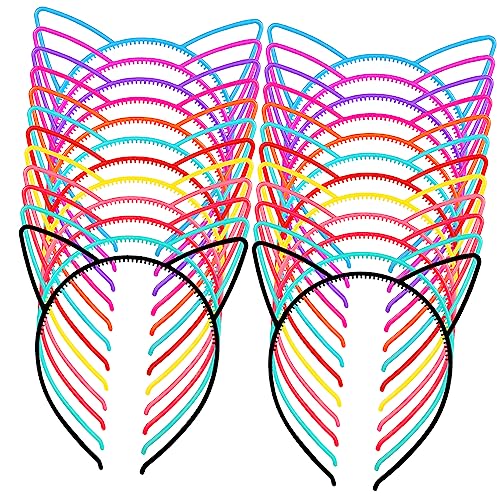 Homoyoyo 24 Stück Teiliges Katzenohren Haarreif aus Robustem Kunststoff Bunte Katzenohren Stirnbänder für Frauen und Teens Praktische Kopfbedeckung für Partys Karneval und Kostüm von Homoyoyo