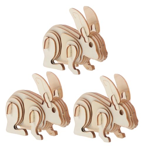Homoyoyo 3 Stück DIY Tiermodell Holz für Einfacher Zusammenbau Bemalbares Kaninchen Puzzle Kreativität und Feinmotorik von Homoyoyo