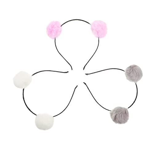 Homoyoyo 3 Stück Teiliges Haarreif mit Flauschigen Bommel Leichtes Einzigartiges Stirnband für Party Kostüm Karneval Weiß Rosa und Hellgrau Haarschmuck Accessoire von Homoyoyo