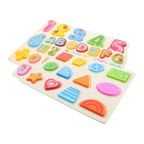 Homoyoyo 3 Stück Teiliges Holzpuzzle Montessori für Kleinkinder mit Alphabet Zahlen und Formen Ergonomische Sortierbretter für Vorschule Motorische Geschenkidee für Jungen und Mädchen von Homoyoyo
