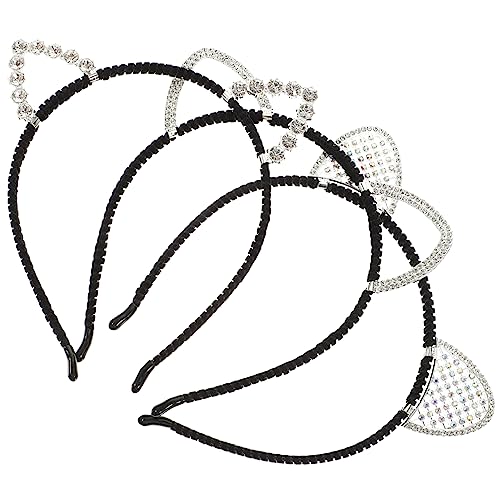 Homoyoyo 3 Stück Teiliges Katzenohren Haarreif mit Funkelnden Strasssteinen Stabilem Metallclip Stilvollem Design für Fasching Party und Cosplay Langlebiges Formbeständiges Accessoire von Homoyoyo