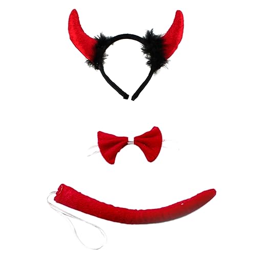 Homoyoyo 3Sätze Teiliges Halloween Stirnband mit Roten Haar Hörnern Cosplay Kopfbedeckung für Kostümpartys für Erwachsene Dekoration für Halloween Karneval von Homoyoyo