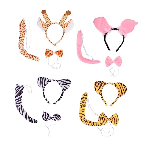 Homoyoyo 4 Sätze tierisches Haarband Tierkostüm-Kit Zirkuskostüm Halloween Plüsch Giraffe Tierohr-Kopfschmuck Tierohr-Zubehör Stirnband mit Tigerohren Tierkostümset Tierstirnband Flanell von Homoyoyo