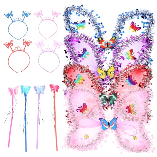 Homoyoyo 4 Sets Performance Kleidung Partyzubehör LED Mädchen Stirnband Flügel Schmetterlinge Schmetterling Dekorationen Geburtstagsfeier Gastgeschenke Kostüm Requisiten Kunststoff von Homoyoyo