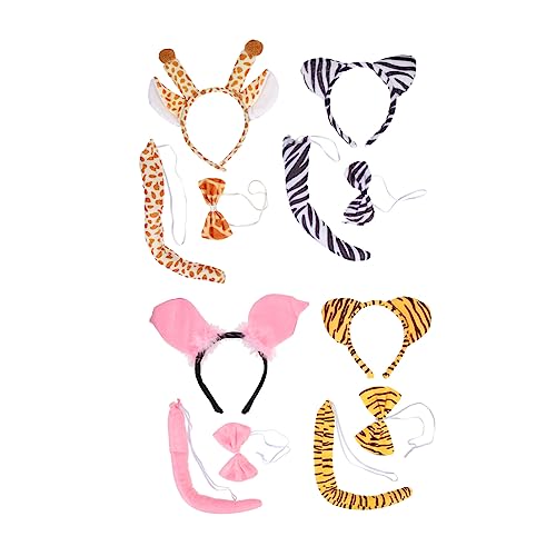 Homoyoyo 4 Sets Tierohren Haarband Tiere Tierkostüm Set Tierkostüm Zubehör Halloween Tier Cosplay Requisite Verkleidung Für Krawatte Stirnband Zebra Plüsch Flanell von Homoyoyo