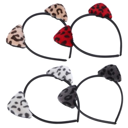 Homoyoyo 4 Stück Teiliges Damen Haarreif Katzenohren Leopardenmuster Modisches Kostüm Haarband Weiches Stoffmaterial Bequemes Party Alltags accessoire Einzigartiger Haarschmuck für Frauen von Homoyoyo