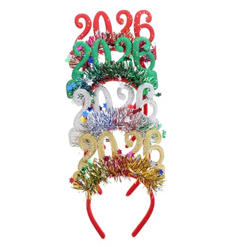 Homoyoyo 4 Stück Teiliges Glitzer Stirnband Neujahrs Haarschmuck für Damen Festlicher Party Kopfschmuck in Rot Grün Gold Silber Funkelnde Accessoires für Silvesterfeiern und Jahreswechsel von Homoyoyo