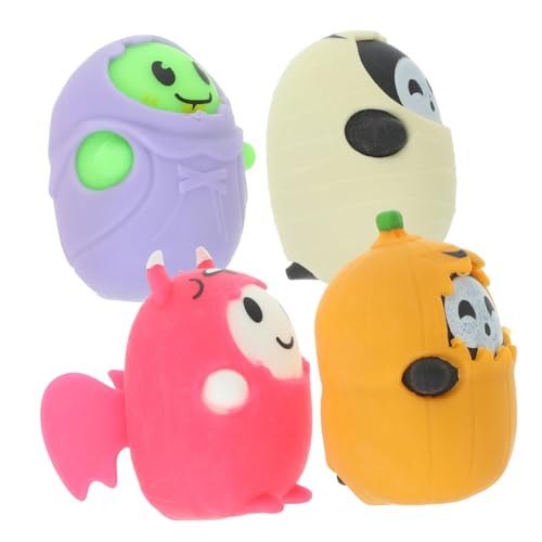 Homoyoyo 4 Stück Teiliges Halloween Stressspielzeug Tragbare Verschleißfeste Dekorations Druckentlastungsspielzeuge Niedliche Kürbisfiguren Weiches Quetschspielzeug für Erwachsene von Homoyoyo