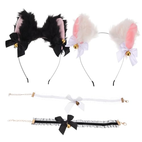 Homoyoyo 4 Stück Teiliges Katzenohren Stirnband mit Glocken Hautfreundlich Langlebig für Halloween Cosplay Themen Geburtstagsfeiern Bezauberndes Accessoire für Damen und Partys von Homoyoyo
