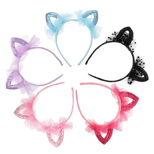 Homoyoyo 5 Stück Haarreif mit Glitzernden Katzenohren aus Spitze und Pailletten Komfortabel Langlebig Passend für Mädchen für Kostüm Party und Bühnenauftritte Zufällige Zufällige Farbe von Homoyoyo