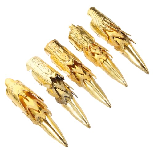 Homoyoyo 5 Stück Teiliges Halloween Finger Nail Claw Ring Eleganter Goldfarbener Fingertipp Krallenschutz für Cosplay Party und Kreative Kostüm Requisiten Vielseitig für Bühne Pranks und von Homoyoyo