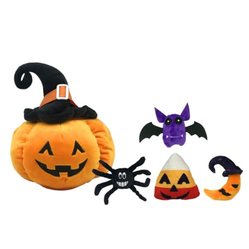 Homoyoyo 5 Stück Teiliges Halloween Plüschkissen mit Cartoon Figuren Weiche Kuscheldeko mit Kürbis Fledermaus Spinne Mond Langlebige Stabile Deko für Halloween Party von Homoyoyo