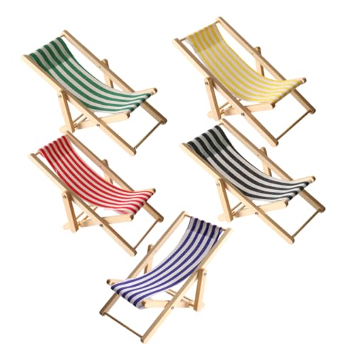 Homoyoyo 5Stücke Mini Strandstuhl Faltbares Holz Liegestuhl Modell für Puppenhaus Dekoration und DIY Feengarten Robust und Vielseitig Einsetzbar für Sammeln von Homoyoyo