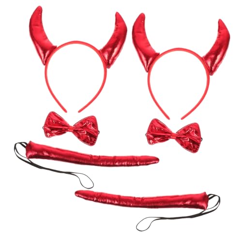 Homoyoyo 6 Stück Teiliges Halloween Kostüm Ox Horn Kopfschmuck mit Stirnband Stierschwanz und Schleifen Roter Animal Headwear Party Zubehör für Karneval Cosplay und Festveranstaltungen von Homoyoyo