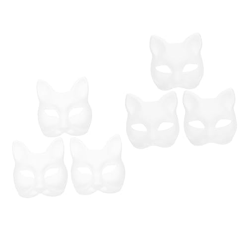 Homoyoyo 6st Handbemalte Leere Maskerademaske Masken Masken Tierzeichnungsmasken Fuchsmaske Halloween- Staubmaske Für Holzbearbeitung Katzenmaske Aus Samt Wolf Weiß Papier von Homoyoyo