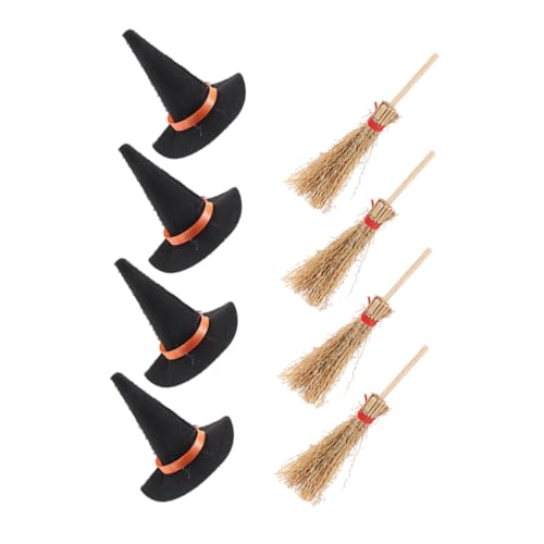 Homoyoyo 8 Stück Teiliges Mini Hexenhut und Besen Filzbezogen Realistische Farben Schwarz Rot Vielseitige Puppenhaus und Halloween Dekoration für DIY Mikrolandschaften von Homoyoyo