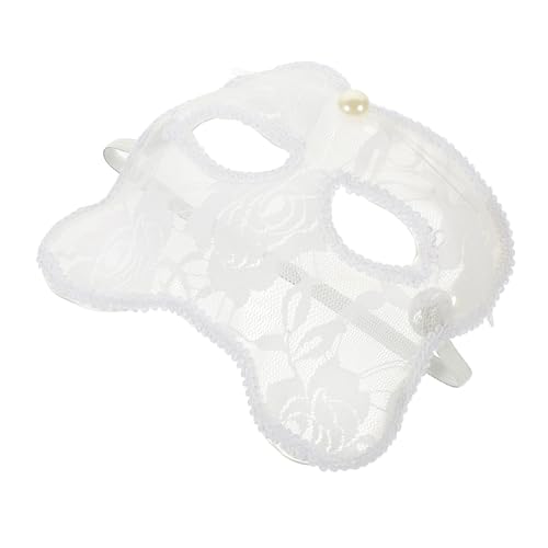 Homoyoyo Cosplay Halbgesichtsmaske Katze Weiß mit Spitze Elegantes Design für Halloween Party Karneval Tanzshow und Maskerade Kunststoff Langlebig Atmungsaktiv von Homoyoyo