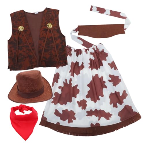 Homoyoyo Cowgirl Kostüm Mädchen Western Outfit Set mit Hut Bandana Weste Kinderkostüm für Halloween Mottoparty Karneval Teiliges Western Dress Up Set von Homoyoyo
