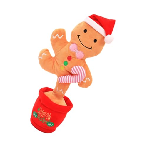 Homoyoyo Elektrisches Tanzendes Xmas Gingerbread Man mit Licht Singend Sprechend Weihnachtliche Plüschfigur Festliche Dekoration und für Weihnachtsbaum Tischdeko von Homoyoyo