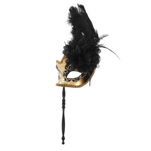 Homoyoyo Feder maske Halloween Maskerademaske Cosplay-Masken Maskerade für Frauen Stick Vintage Maskerade funkelnd Cosplay-Party-Maske Frauen-Maskerade-Maske Plastik Golden von Homoyoyo