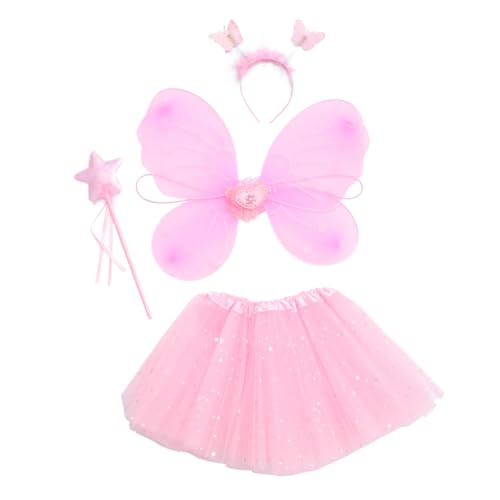 Homoyoyo Festival Cosplay Kostüm Mädchen Schmetterlingsflügel Set mit Tüllrock und Feenstab Komfortables Hautfreundliches Bühnenkleid für Geburtstag Halloween Karneval und Performance von Homoyoyo
