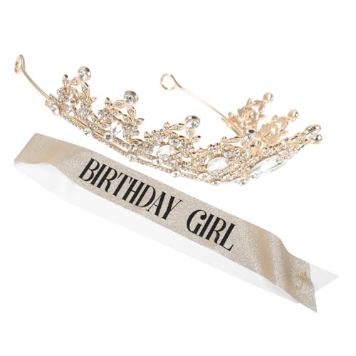 Homoyoyo Geburtstagskrone mit Glitzerndem Strass Haarreif und Eleganter Schärpe Damen Tiara Set für Geburtstagsfeier Modisches Party Accessoire Gold Schwarz Festliches Geburtstagsdeko Set von Homoyoyo