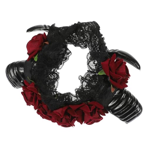Homoyoyo Gothic Halloween Stirnband Mit Hörnern Und Roten Rosen – Kreatives Cosplay-Haaraccessoire Für Damen Und Mädchen - Perfekt Für Kostümpartys Und Festliche Anlässe von Homoyoyo