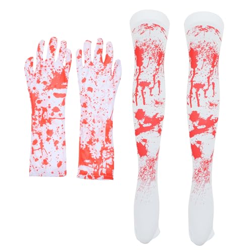 Homoyoyo Halloween Blutige Handschuhe und Socken Leicht Atmungsaktiv Vielseitig für Kostüm Cosplay Party Theater Gruselige Halloween Verkleidung Teiliges Blutfleck Accessoire von Homoyoyo