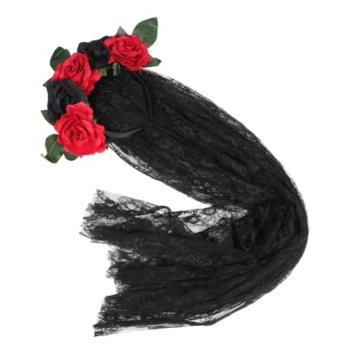 Homoyoyo Halloween Gothic Haarschmuck mit Realistischen Rosen Spitzen Schleier Stirnband Bequemes Cosplay Headpiece für Damen Geeignet für Halloween Hochzeit Party Dekoration von Homoyoyo
