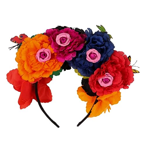 Homoyoyo Halloween Haarreif Damen Blumenkronen Stirnband mit Künstlichen Blumen und Schmetterlingen Stilvoller Party Kopfschmuck für Halloween Kostüm und Festliche Anlässe von Homoyoyo