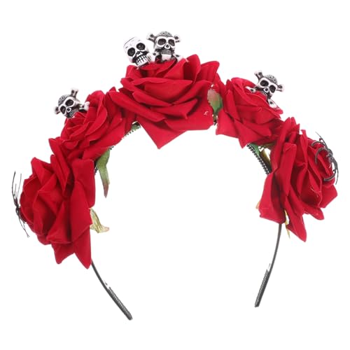 Homoyoyo Halloween Haarreif mit Roten Rosen und Schädeln Gruseliges Party Stirnband für Kostüm Karneval Cosplay und Fotografie Bequem und Modisch für Erwachsene und Jugendliche von Homoyoyo