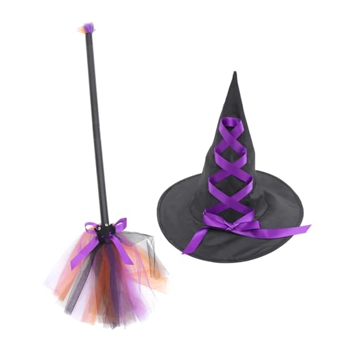 Homoyoyo Halloween Hexenhut mit Abnehmbarem Besen Hexenhut und Besen Teilig Leichtes Halloween Kostüm Zubehör Party und Cosplay Accessoire für Feiern von Homoyoyo