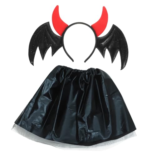 Homoyoyo Halloween Kostüm Set Teufel Hörner Stirnband mit Fledermausflügeln und Schwarzem Rock Weiches Material Bequem Wiederverwendbar für Party Cosplay Mottopartys Mädchen Haaraccessoire von Homoyoyo