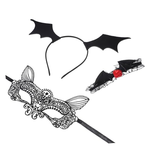 Homoyoyo Halloween Kostümset Teilig Fledermaus Haarreif Spitze Maske Choker Halskette Damen Karneval Masquerade Partyaccessoires für Fasching und Maskenball von Homoyoyo