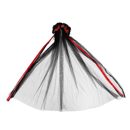 Homoyoyo Halloween Schwarzes Rosen Stirnband mit Schleier und Satinband Dekoratives Blumenkopfschmuck für Frauen Leichtes Langlebiges Party und Karnevalsaccessoire Homoyoyo Halloween Schwarzes Rosen Stirnband mit Schleier und Satinband Dekoratives Blumenkopfschmuck für Frauen Leichtes Langlebiges Party und Karnevalsaccessoire von Homoyoyo