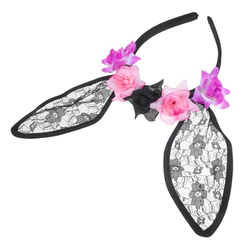 Homoyoyo Halloween Stirnband mit Schwarzen Spitzen Hasenohren und Künstlichen Blumen Langlebiger Kopfschmuck für Damen Wiederverwendbares Cosplay Accessoire für Halloween und Themenpartys von Homoyoyo