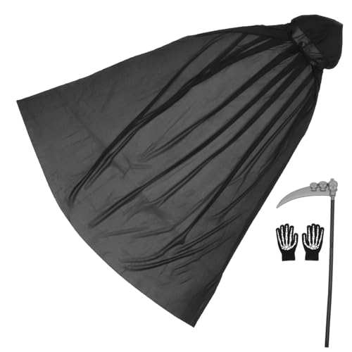 Homoyoyo Halloween Umhang mit Kapuze Kostüm Set für Erwachsene Schwarzer Grusel Cape mit Handschuhen und Sense Halloween Deko und Cosplay Zubehör für Party und Fasching Homoyoyo Halloween Umhang mit Kapuze Kostüm Set für Erwachsene Schwarzer Grusel Cape mit Handschuhen und Sense Halloween Deko und Cosplay Zubehör für Party und Fasching von Homoyoyo