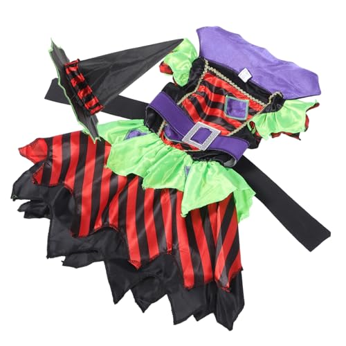 Homoyoyo Hexen Kostüm für Mädchen Halloween Cosplay Outfit mit Hut und Umhang Rotschwarz Gestreiftes Party Kleid Faschingskostüm für Verkleidung für Themenpartys und Rollenspiele von Homoyoyo