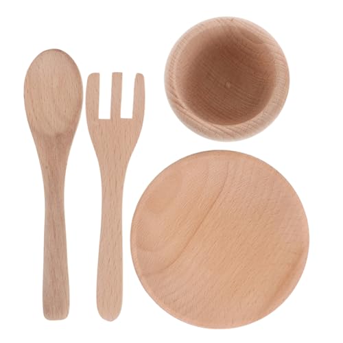 Homoyoyo Holz Kinderküche Spielset Zubehör mit Realistischen Holz Gabeln Besteck Tellern Schalen Montessori Küchen für Kleinkinder Fördert Kreativität und Feinmotorik von Homoyoyo