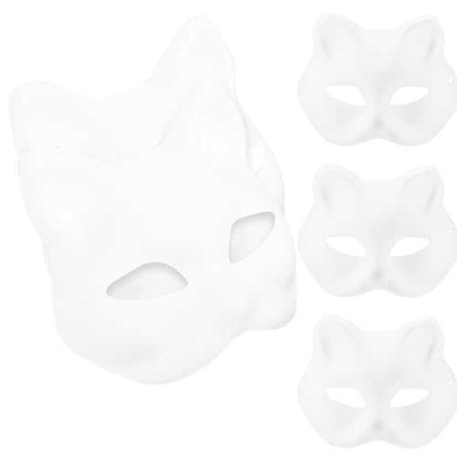 Homoyoyo Katzenmasken: 5 Stück Diy-Bemalbare Amsk-Katzengesichtsmaske Weiße Katzenmasken Leere Diy-Halloween-Maske – Pulp-Partymaske Für Halbe Maskerade Cosplay-Party von Homoyoyo