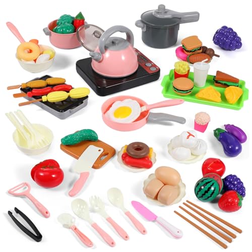 Homoyoyo Kinderküchenset Teilig Spielküche Zubehör mit Töpfen Pfannen Kochutensilien Kochmütze Schürze Rollenspiel für Junge Mädchen Feinmotorik und Kreativität von Homoyoyo