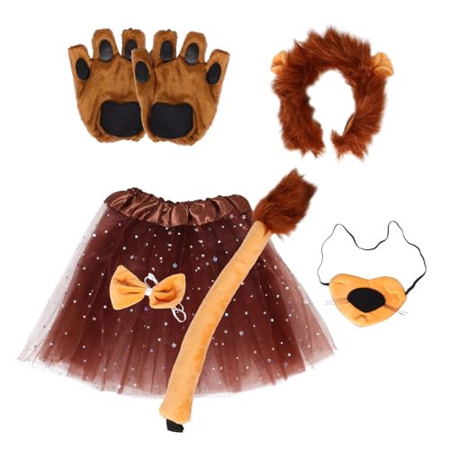 Homoyoyo Löwenkostüm Set mit Realistischem Stirnband Tutu Rock und Weiches Material Langlebig für Karneval Halloween und Cosplay Partys Geeignet von Homoyoyo