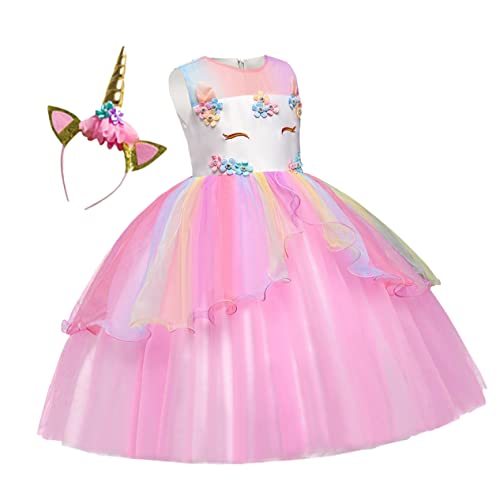 Homoyoyo Mädchen Prinzessin Kleid Mit Haarreifen Festliches Cosplay Kleid Aus Tüll Unregelmäßiger Rock Für Partys Unicorn Thema von Homoyoyo