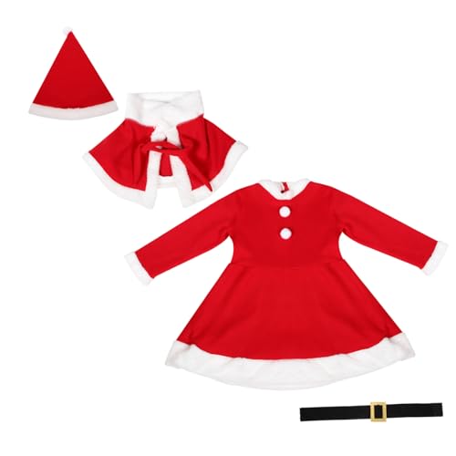 Homoyoyo Mädchen Weihnachtsmann Kostüm Langarm Kleid mit Umhang Gürtel und Mütze Rotes Polyesterfasermaterial Festliches Tanzkleid für Weihnachtsfeier und Party Weihnachtliches Outfit für von Homoyoyo