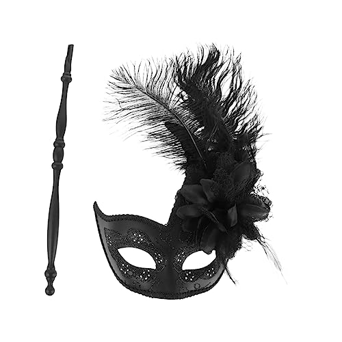 Homoyoyo Maskerade Maske Maskerade-Stick Gesicht Spitzenmaske Karneval Maskerade-Maskenstift halloween masken halloweenmaske eye mask Maskerademaske mit Stock Party-Deko-Maske Plastik Black von Homoyoyo