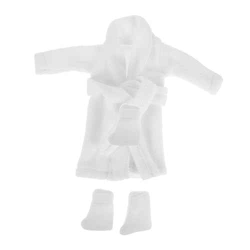 Homoyoyo Mini Bademantel Set für Puppen Weiß mit Socken Süßes Puppenkleidungs Accessoire Weicher Mini Bademantel und Anziehset Vielseitiges Puppenoutfit für Verschiedene Anlässe Festliche von Homoyoyo