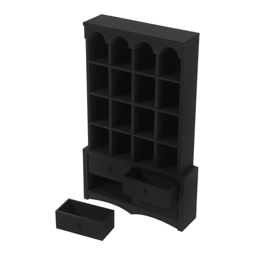 Homoyoyo Miniatur Bücherregal Retro Stil Robuster Miniatur Schrank aus Holz Authentisches Puppenhaus Möbel Zubehör Vintage Mini Bücherregal für Puppenhaus Dekoration Schwarz von Homoyoyo