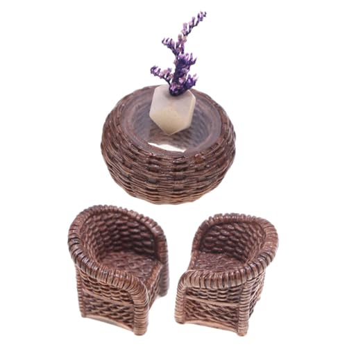 Homoyoyo Miniatur Puppenhaus Rattan Esszimmer Möbel Handgefertigt Langlebig Realistische Wicker Armlehnsessel und Esstisch Leicht Fördert Kreatives und Rollenspiele von Homoyoyo