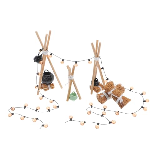 Homoyoyo Miniatur Teilig mit Holzgestell und Mini Kessel Realistische Puppenhaus Dekoration für Halloween und Vielseitige Outdoor Szenen Handgefertigte Miniatur Zubehör von Homoyoyo